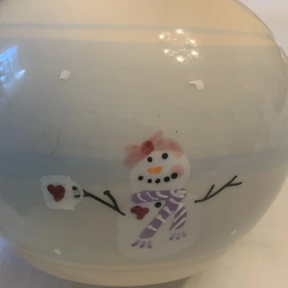 Hartstone Pottery SNOW PEOPLE 48 Snowman Blue Vintage 1989. Crate & Barrel.